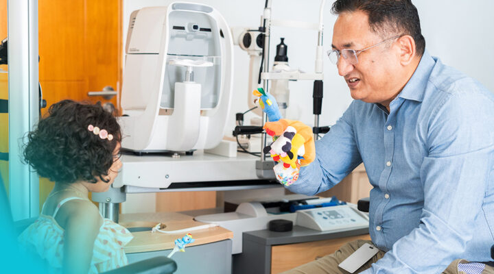 Child having an eye exam at EyeCare Hospital Maldives to prepare for the new school term