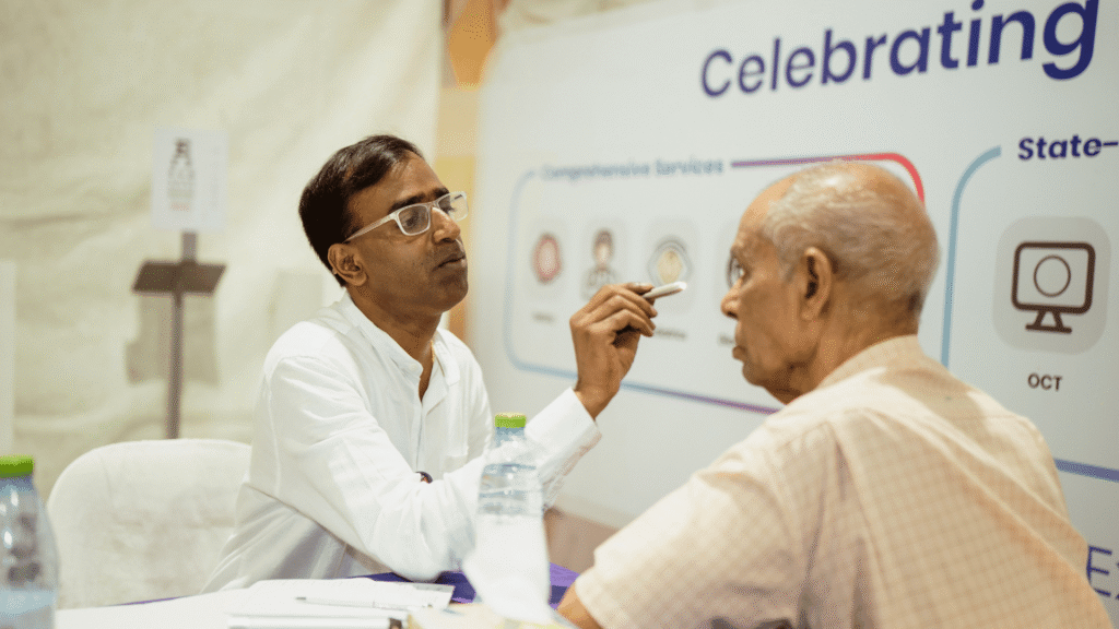 Routine eye check performed by doctor to detect vision problems